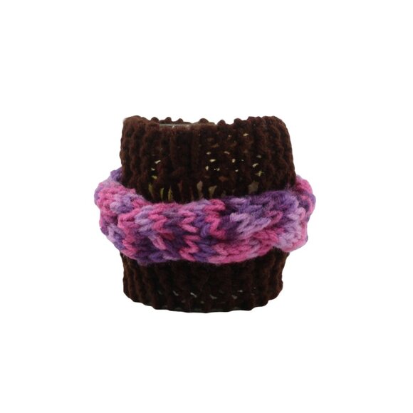 Handmade Hand Knit Coffee Brown Pink Purple Cable Knit Candle Cozy - Picture 2 of 6